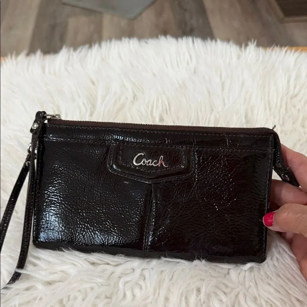 Coach Women's Black Patent Leather Wristlet
